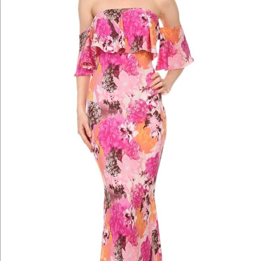 Pink Spring Floral Maxi Dress